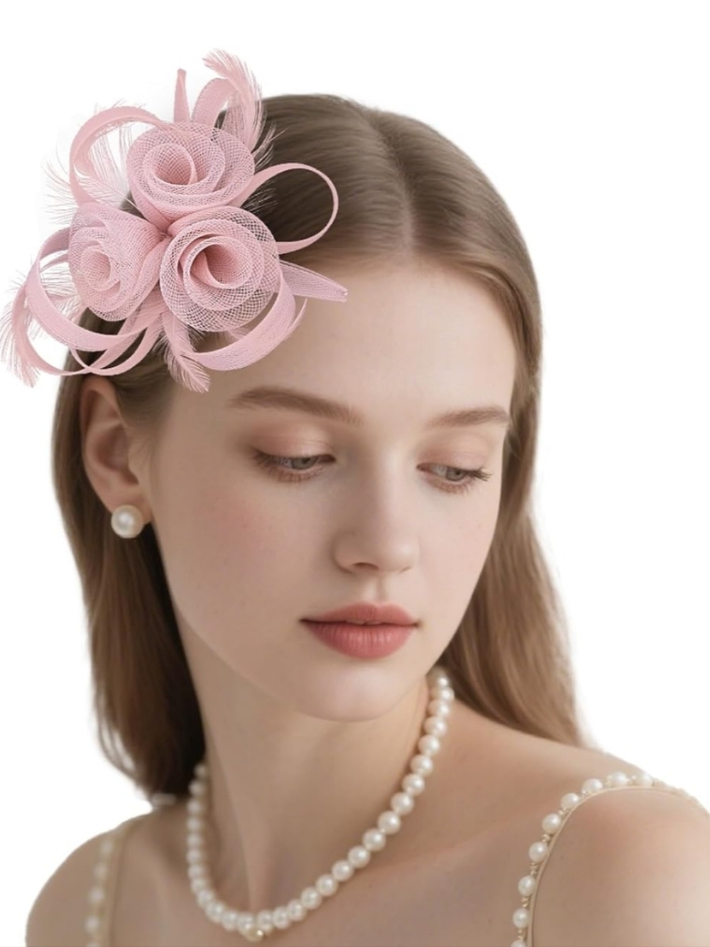 NEW! Delicate Pink Floral Mesh Fascinator Hat